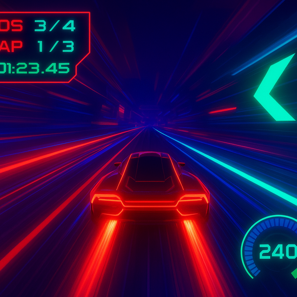 Screenshot: neon racer on a narrow track